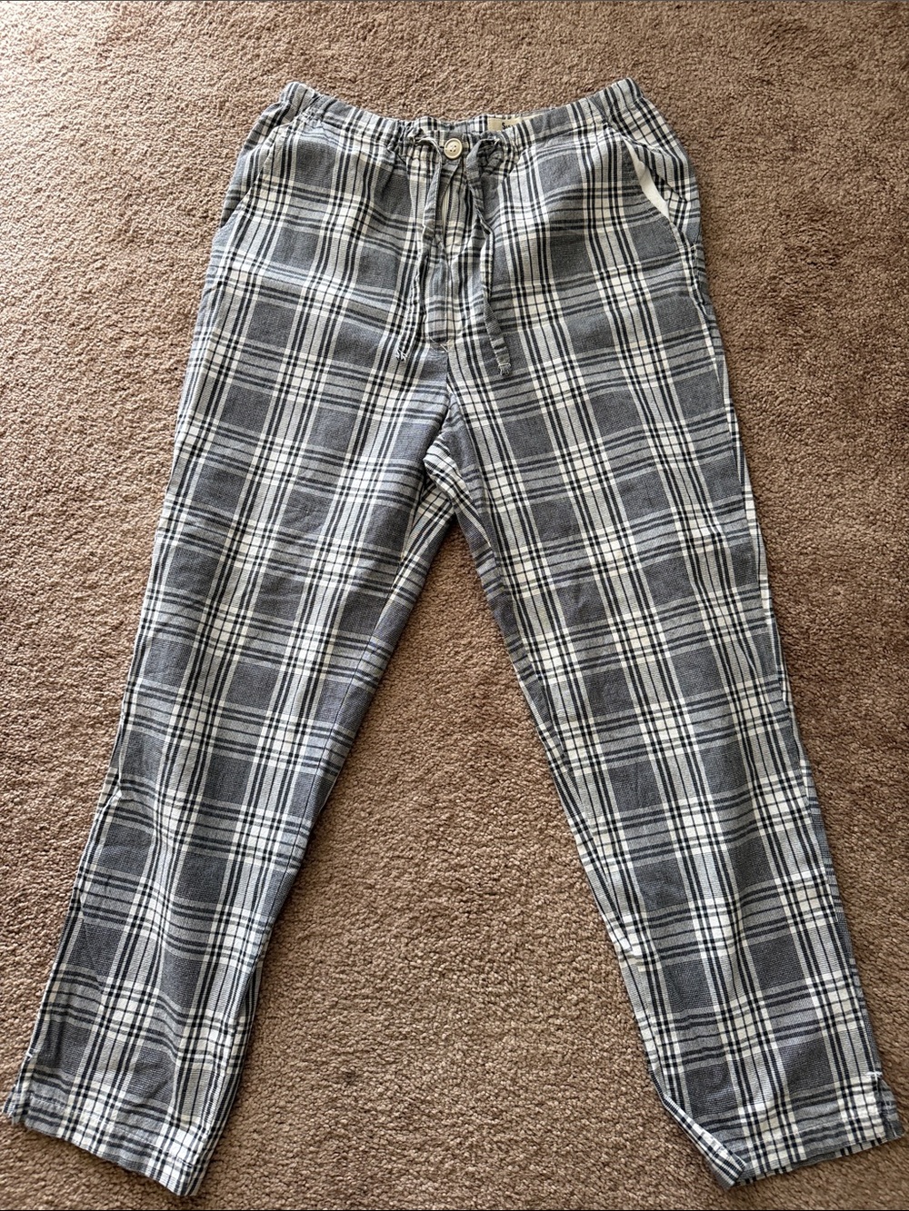 Sisley Black and White Plaid gaff Drawstring jeans